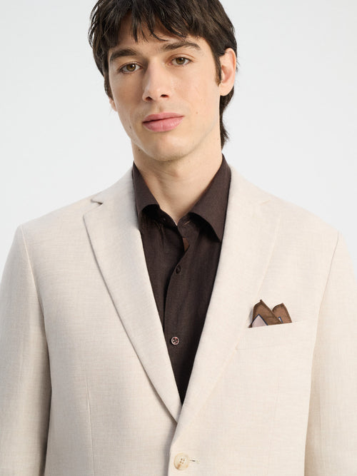 Veste coordonnable regular en lin et coton beiges - Father & Sons   - 5 