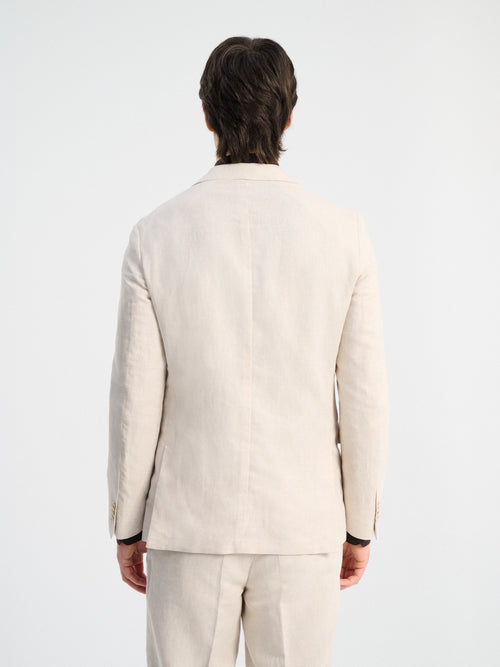 Veste coordonnable regular en lin et coton beiges - 2 - Father & Sons   - 1 