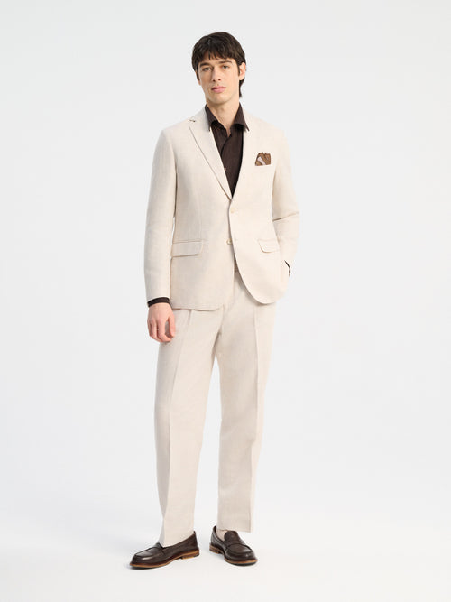 Veste coordonnable regular en lin et coton beiges - Father & Sons   - 8 