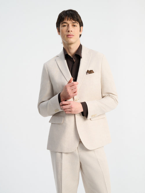 Veste coordonnable regular en lin et coton beiges - 1 - Father & Sons   - 1 