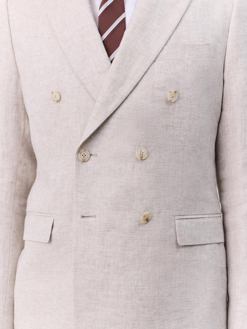 Veste coordonnable croisée regular en lin beige - Father & Sons   - 4 