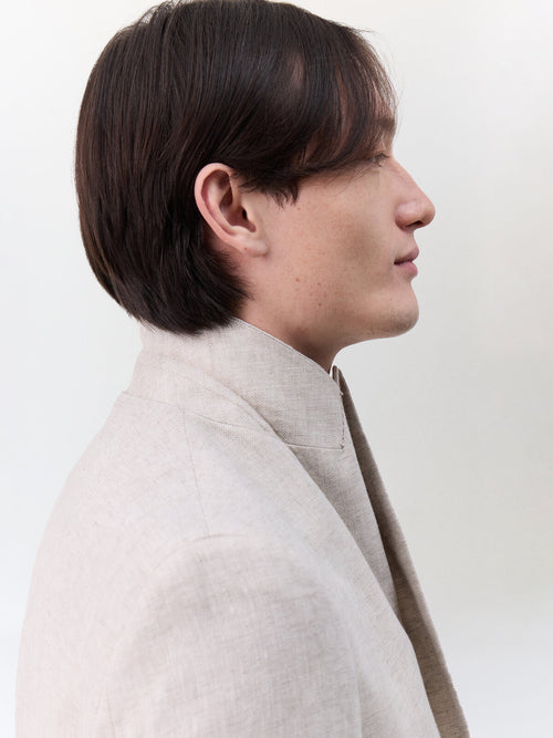 Veste coordonnable croisée regular en lin beige - Father & Sons   - 3 