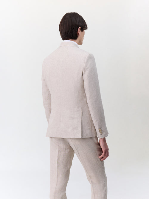 Veste coordonnable croisée regular en lin beige - 2 - Father & Sons   - 14 