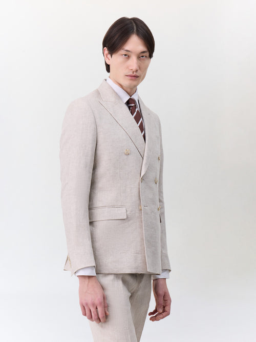 Veste coordonnable croisée regular en lin beige - 1 - Father & Sons   - 14 