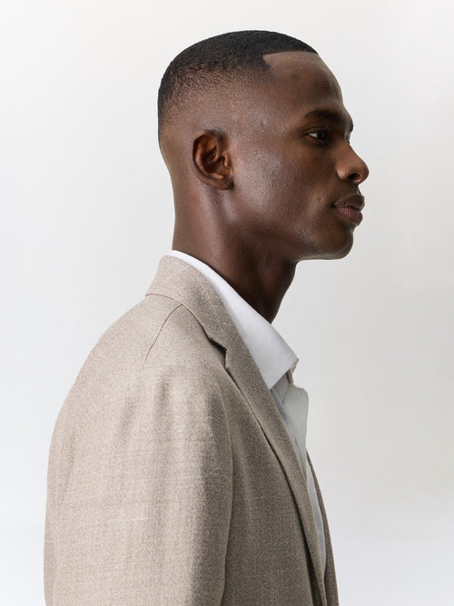 Veste regular en lin et laine beige foncé - Father & Sons   - 3 