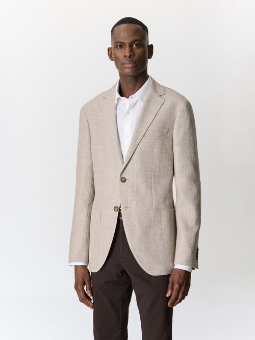 Veste regular en lin et laine beige foncé - 1 - Father & Sons   - 1 