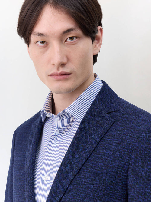 Veste regular en laine mélangée bleu indigo - Father & Sons   - 3 