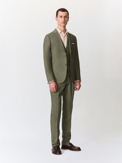 Veste coordonnable regular en coton et lin kaki - Father & Sons   - 7 
