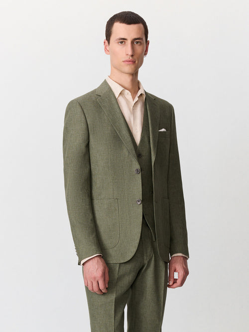 Veste coordonnable regular en coton et lin kaki - 1 - Father & Sons   - 20 