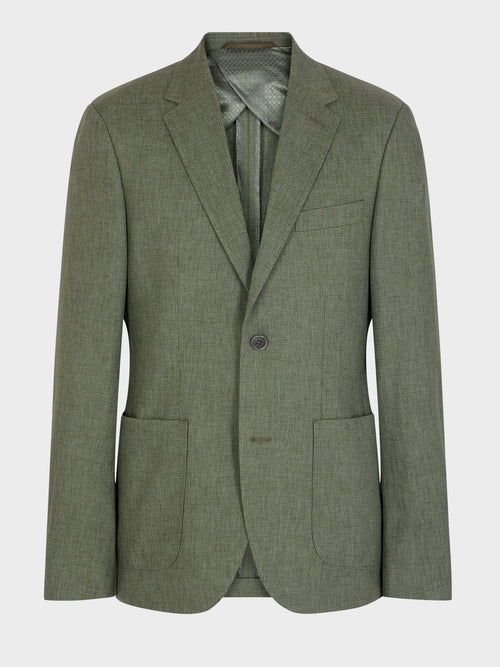 Veste coordonnable regular en coton et lin kaki - 1 - Father & Sons   - 6 