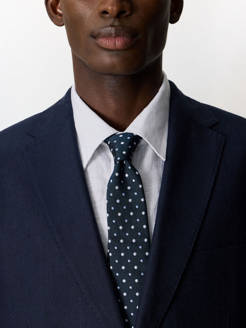 Veste coordonnable regular en lin mélangé bleu marine - Father & Sons   - 3 