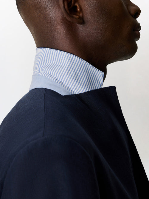 Veste coordonnable regular en lin mélangé bleu marine - Father & Sons   - 4 