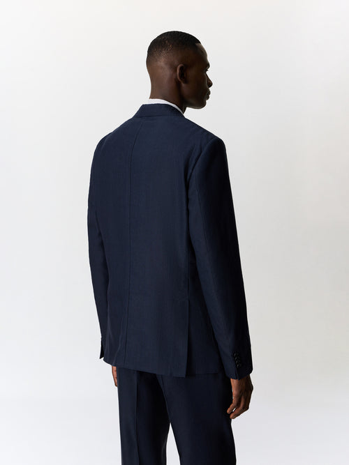 Veste coordonnable regular en lin mélangé bleu marine - 2 - Father & Sons   - 11 