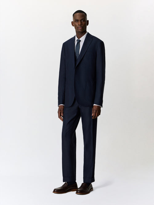 Veste coordonnable regular en lin mélangé bleu marine - Father & Sons   - 7 