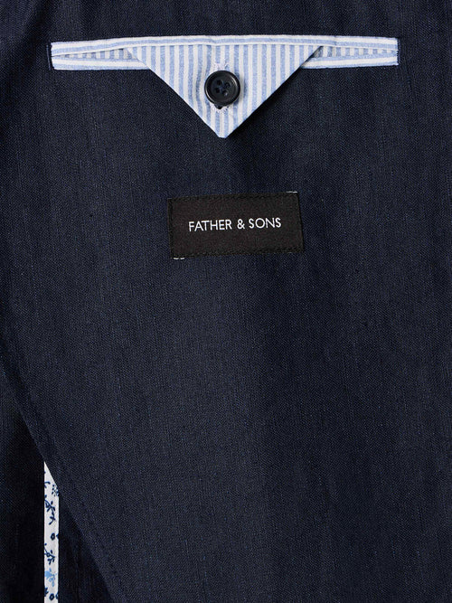 Veste coordonnable regular en lin mélangé bleu marine - Father & Sons   - 6 