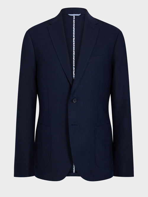 Veste coordonnable regular en lin mélangé bleu marine - 1 - Father & Sons   - 7 