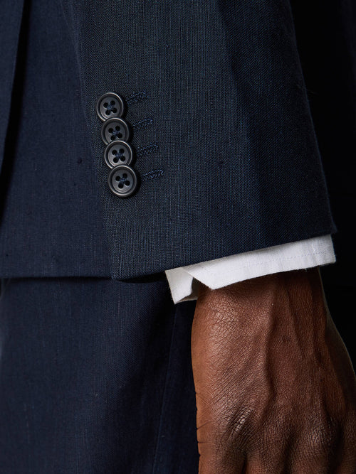 Veste coordonnable regular en lin mélangé bleu marine - Father & Sons   - 5 