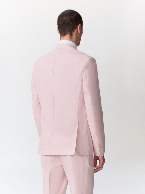 Veste coordonnable regular en coton et lin rose pâle - 2 - Father & Sons   - 4 