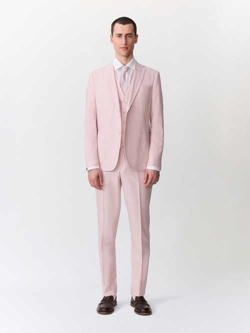 Veste coordonnable regular en coton et lin rose pâle - Father & Sons   - 7 