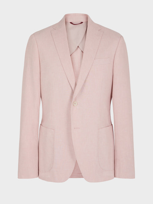 Veste coordonnable regular en coton et lin rose pâle - Father & Sons   - 8 