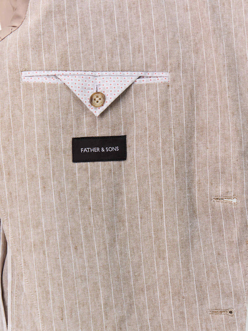 Veste coordonnable regular en lin et coton marron clair à rayures - Father & Sons   - 6 