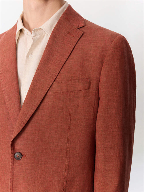 Veste coordonnable regular en lin terracotta - Father & Sons   - 4 