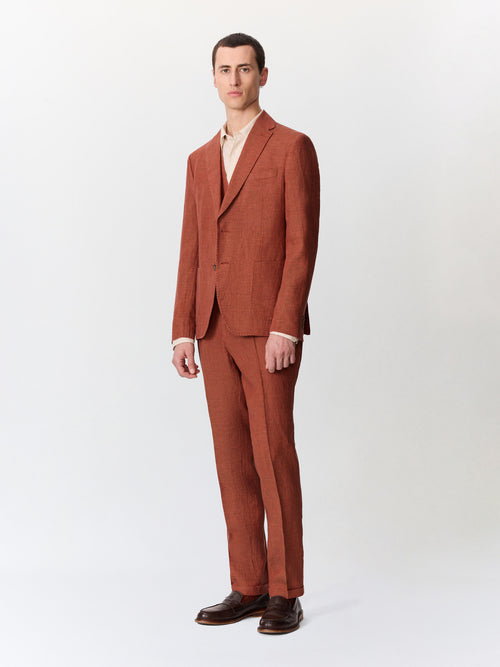 Veste coordonnable regular en lin terracotta - Father & Sons   - 6 