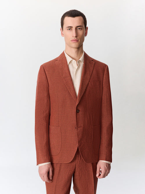 Veste coordonnable regular en lin terracotta - 1 - Father & Sons   - 10 
