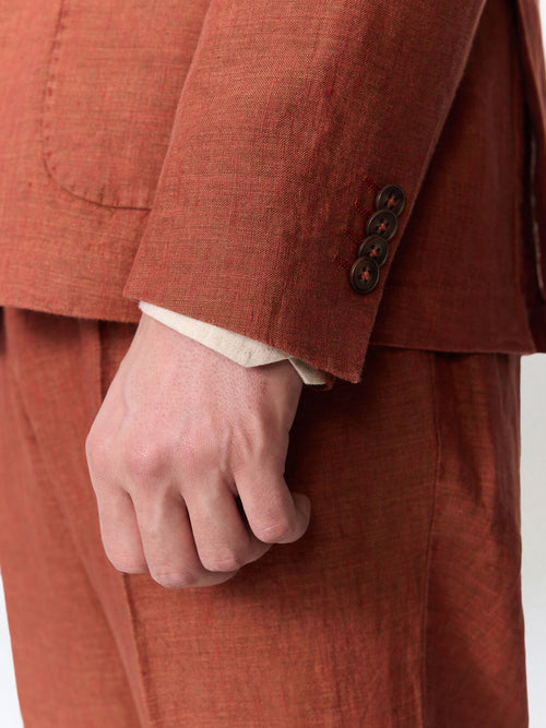 Veste coordonnable regular en lin terracotta - Father & Sons   - 5 