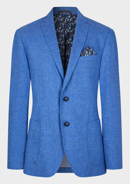 Veste coordonnable Regular en lin mélangé uni bleu chambray - Father & Sons   -  