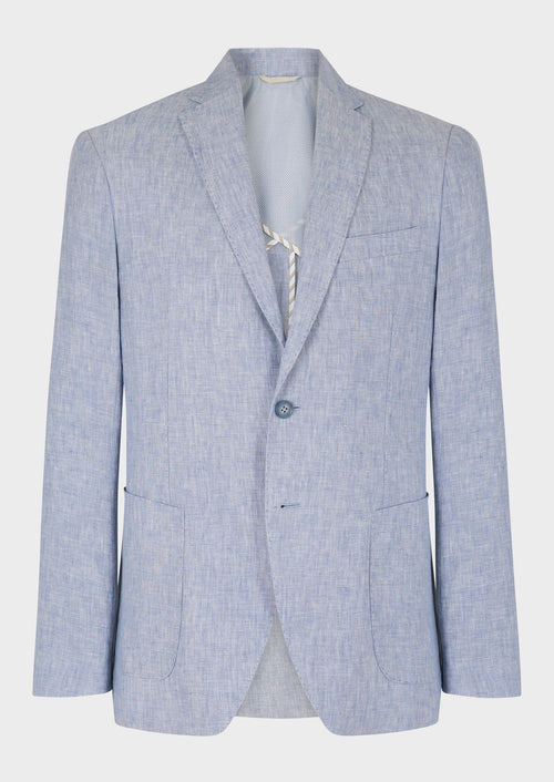 Veste coordonnable Regular en lin uni bleu ciel - 1 - Father & Sons   - 9 