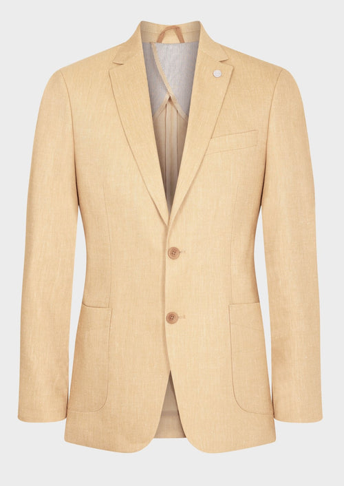 Veste coordonnable Regular en lin mélangé uni jaune curry - Father & Sons   -  