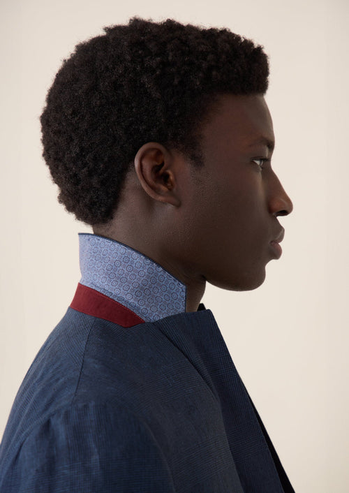 Veste coordonnable Regular en lin bleu marine Prince de Galles - Father & Sons   - 2 