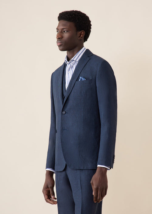 Veste coordonnable Regular en lin bleu marine Prince de Galles - Father & Sons   - 1 