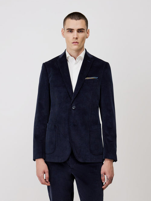 Veste coordonnable Regular en velours côtelé bleu marine - 1 - Father & Sons   - 9 