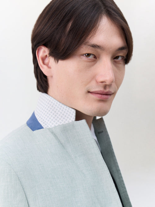 Veste coordonnable regular en coton et lin vert d'eau - Father & Sons   - 4 