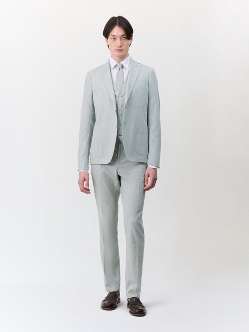 Veste coordonnable regular en coton et lin vert d'eau - Father & Sons   - 7 