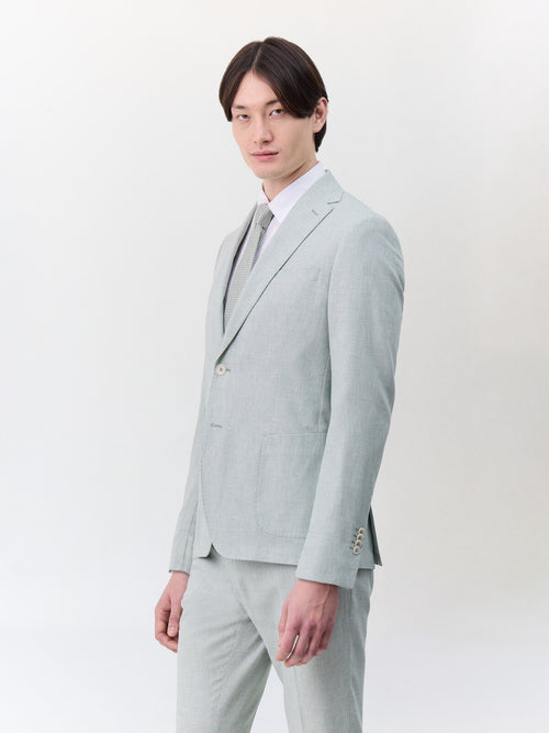 Veste coordonnable regular en coton et lin vert d'eau - 1 - Father & Sons   - 6 