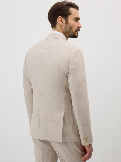Veste coordonnable Regular en lin et coton beige clair Prince de Galles - 2 - Father & Sons   - 10 