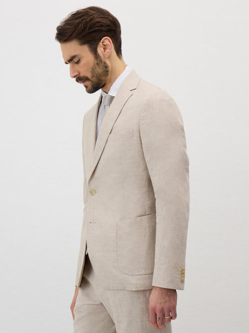 Veste coordonnable Regular en lin et coton beige clair Prince de Galles - 1 - Father & Sons   - 10 