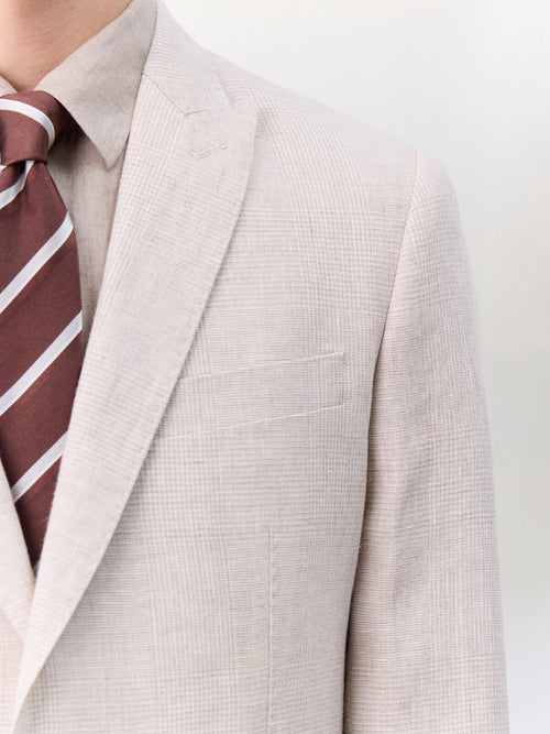 Veste coordonnable slim en lin beige Prince de Galles - Father & Sons   - 3 