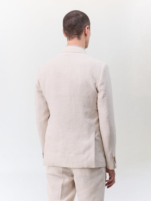 Veste coordonnable slim en lin beige Prince de Galles - 2 - Father & Sons   - 11 