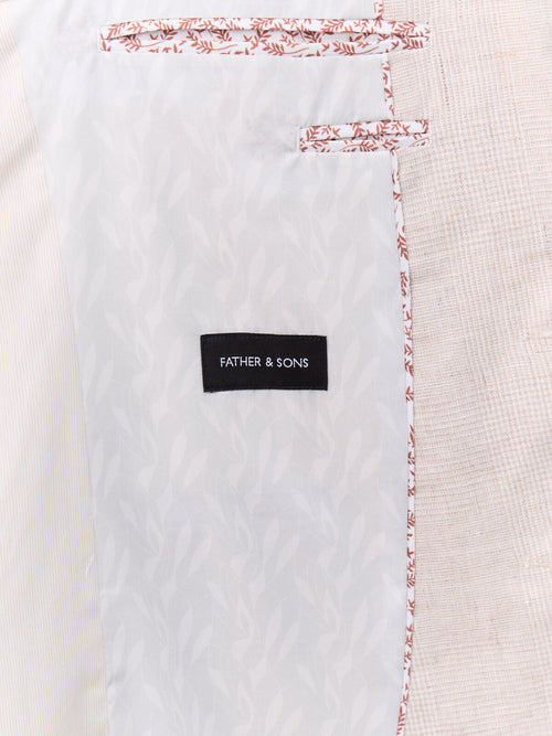 Veste coordonnable slim en lin beige Prince de Galles - Father & Sons   - 6 