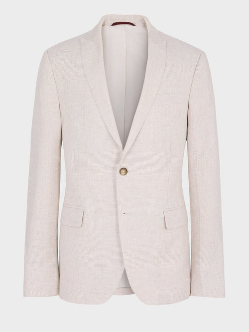 Veste coordonnable slim en lin beige Prince de Galles - Father & Sons   - 8 