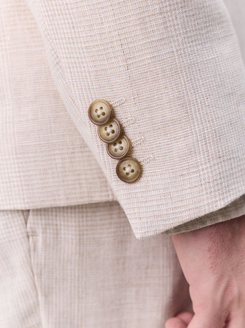 Veste coordonnable slim en lin beige Prince de Galles - Father & Sons   - 5 