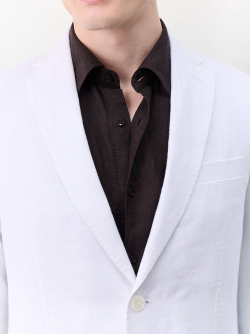 Veste coordonnable slim en lin blanc - Father & Sons   - 4 