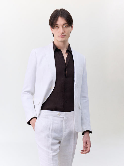 Veste coordonnable slim en lin blanc - 1 - Father & Sons   - 12 