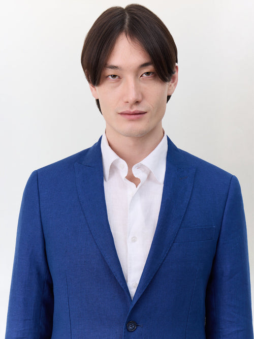 Veste coordonnable slim en lin bleu indigo - Father & Sons   - 3 