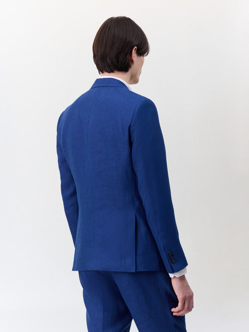 Veste coordonnable slim en lin bleu indigo - 2 - Father & Sons   - 2 