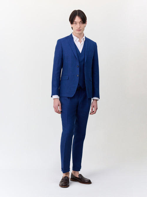 Veste coordonnable slim en lin bleu indigo - Father & Sons   - 7 